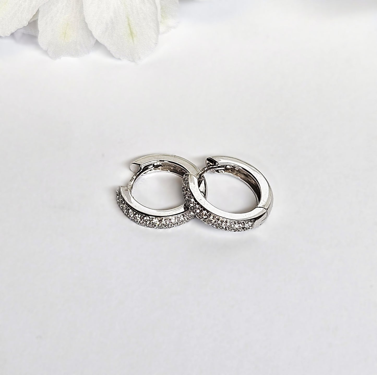 White Gold Pave set Huggie Hoop Earrings