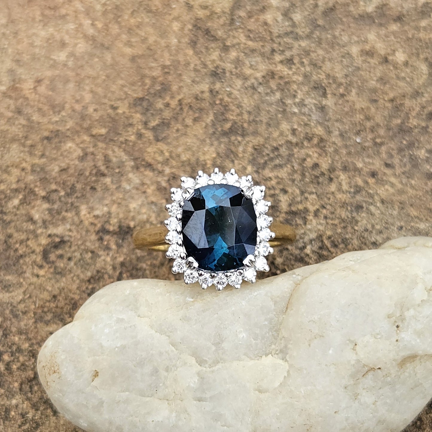Blue Tourmaline and Diamond cluster ring