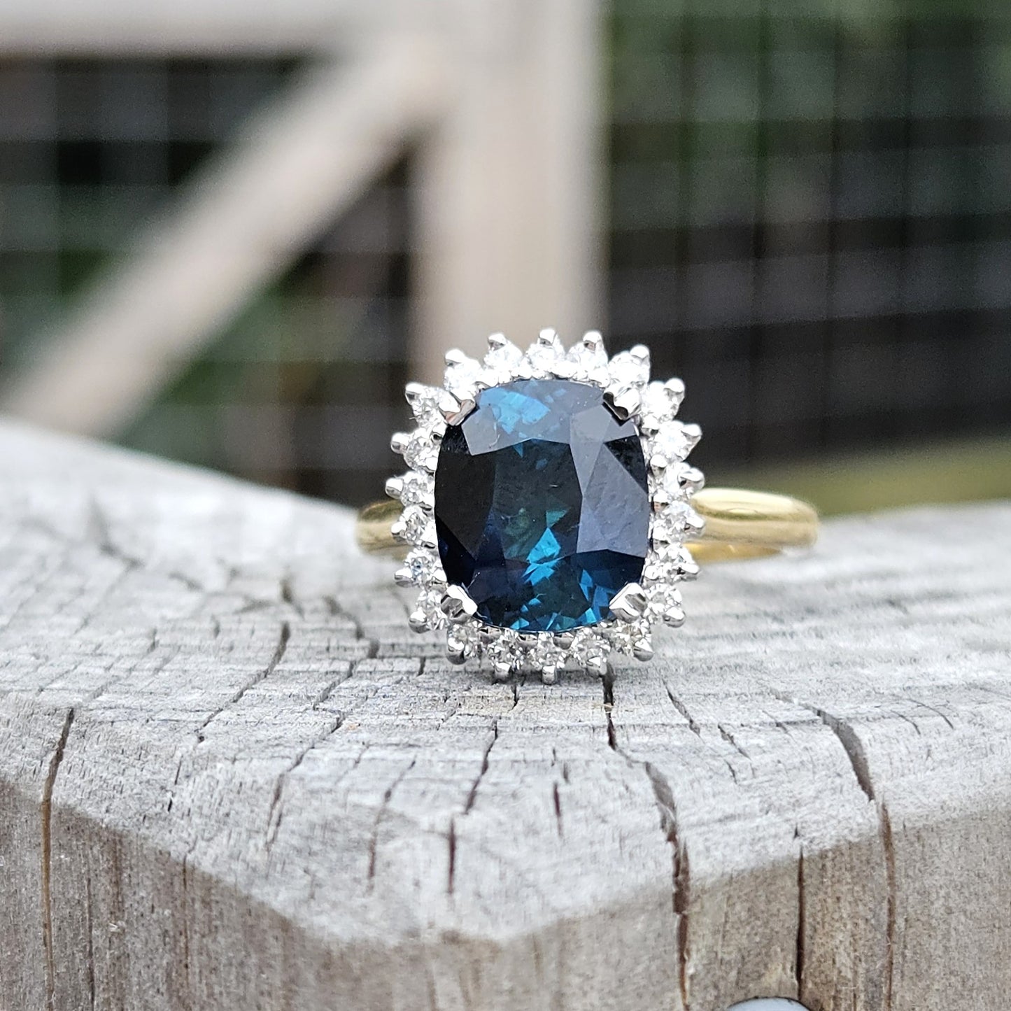 Blue Tourmaline and Diamond cluster ring