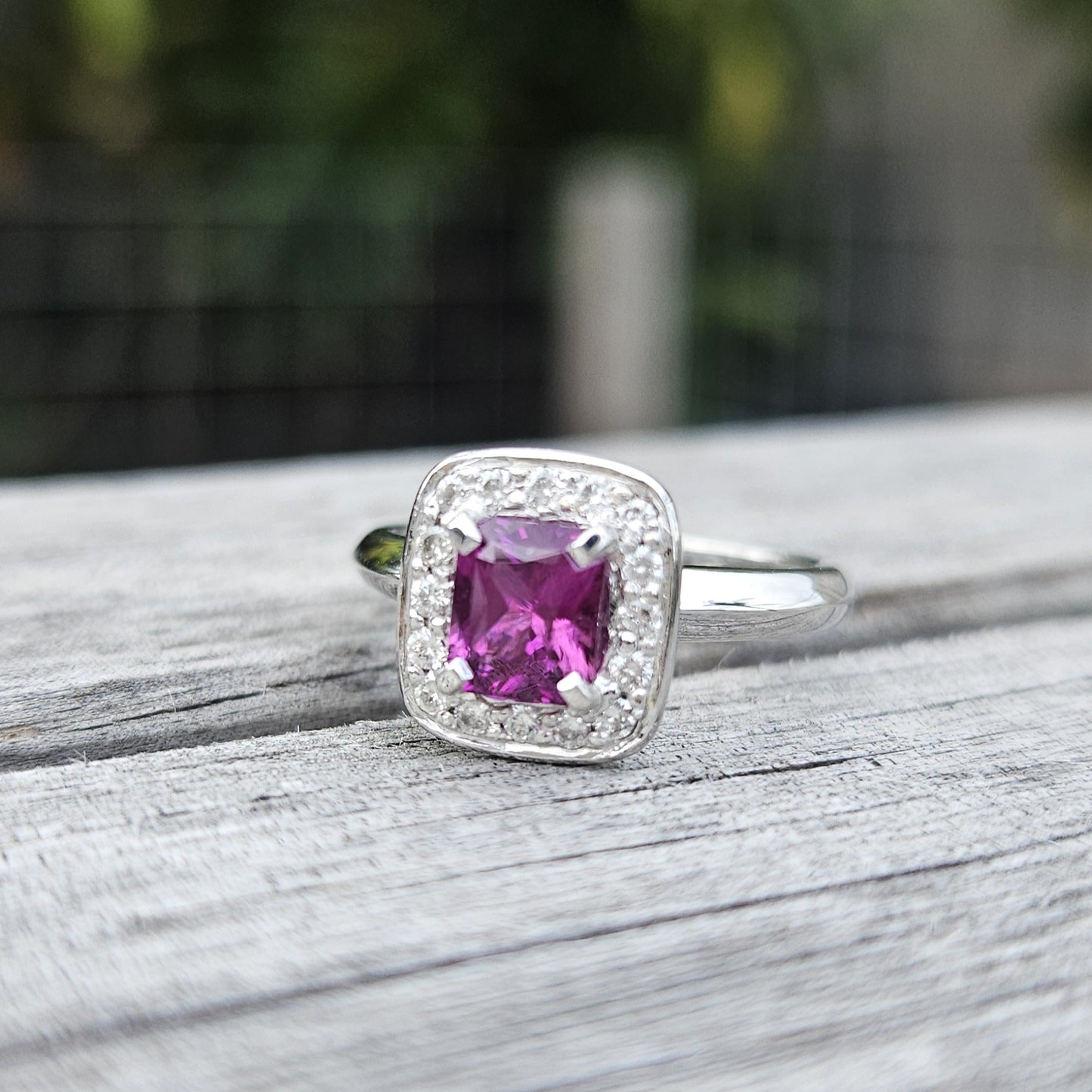 Pink Sapphire and Diamond cluster ring