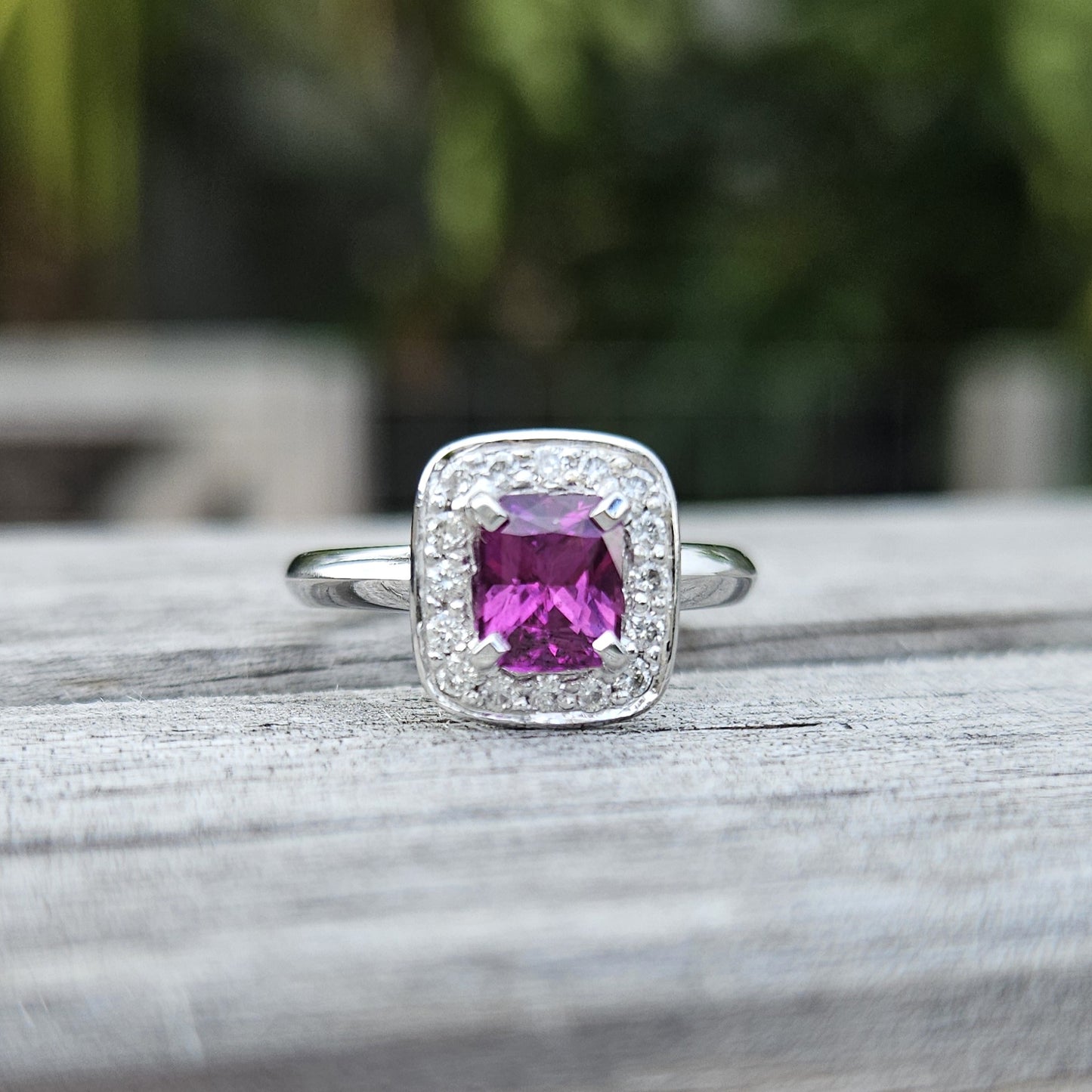 Pink Sapphire and Diamond cluster ring