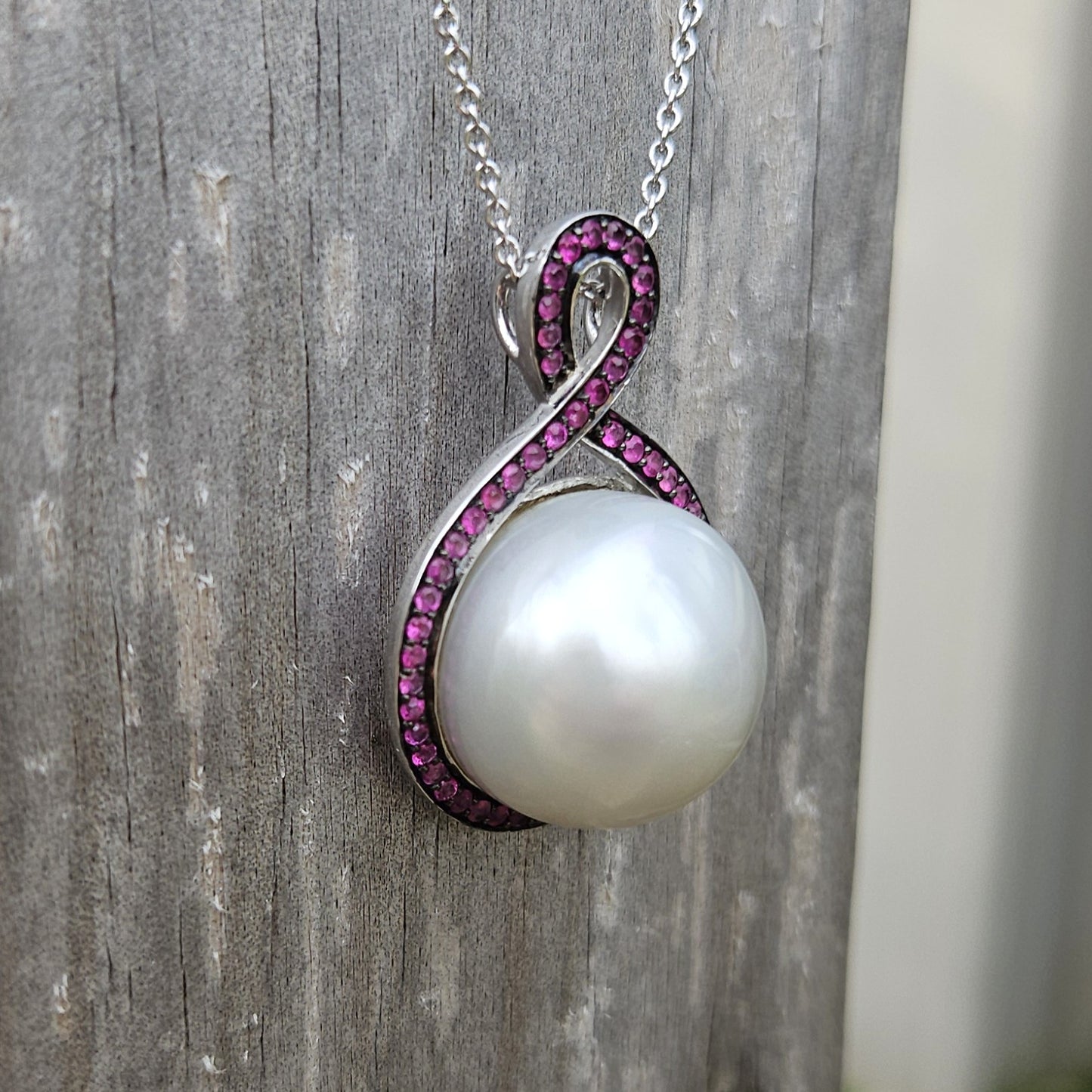Pink Sapphire and South Sea Pearl Pendent