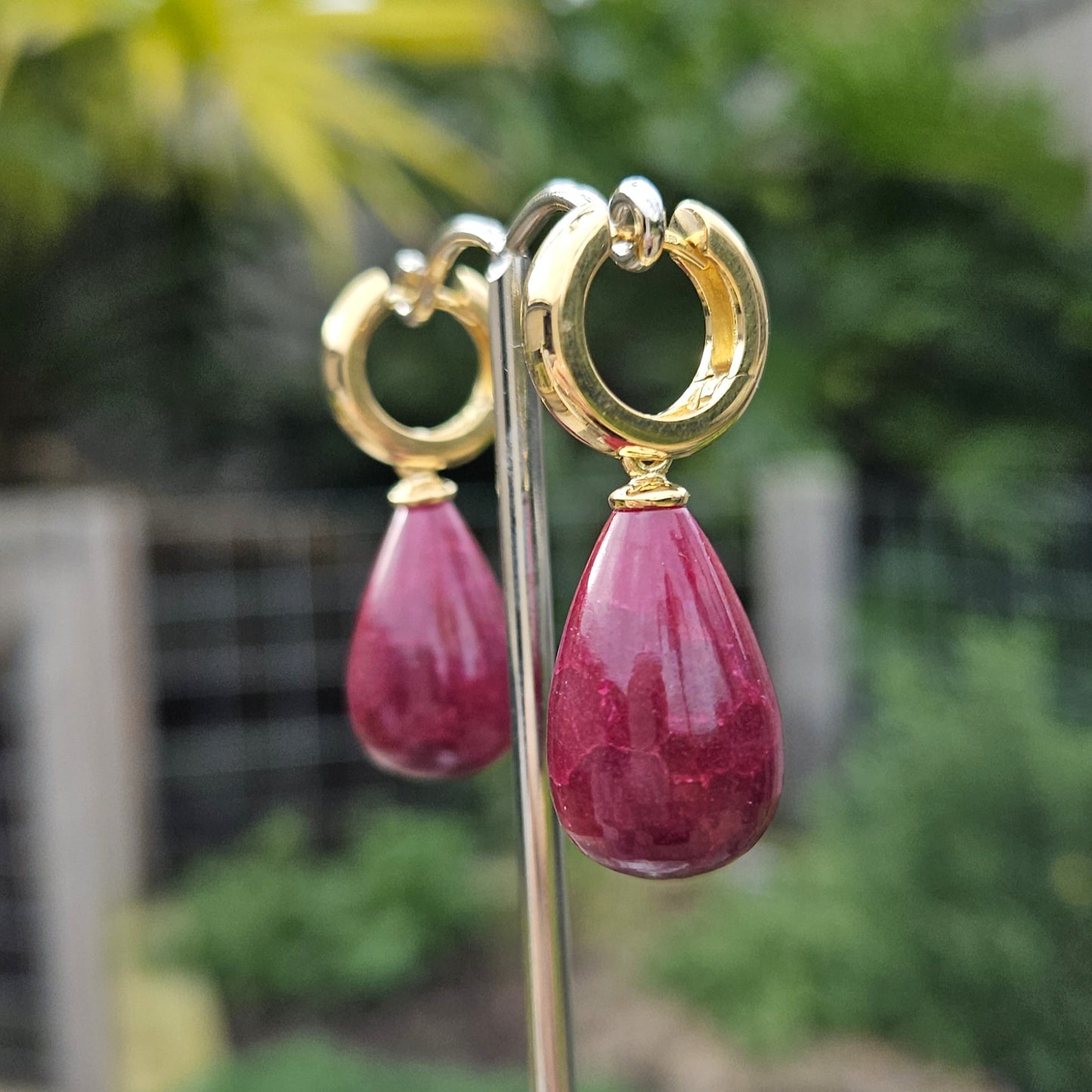 Ruby Drop Huggie Earrings