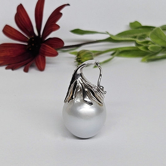 Pearl and Diamond flowing, leaf shaped enhancer pendant