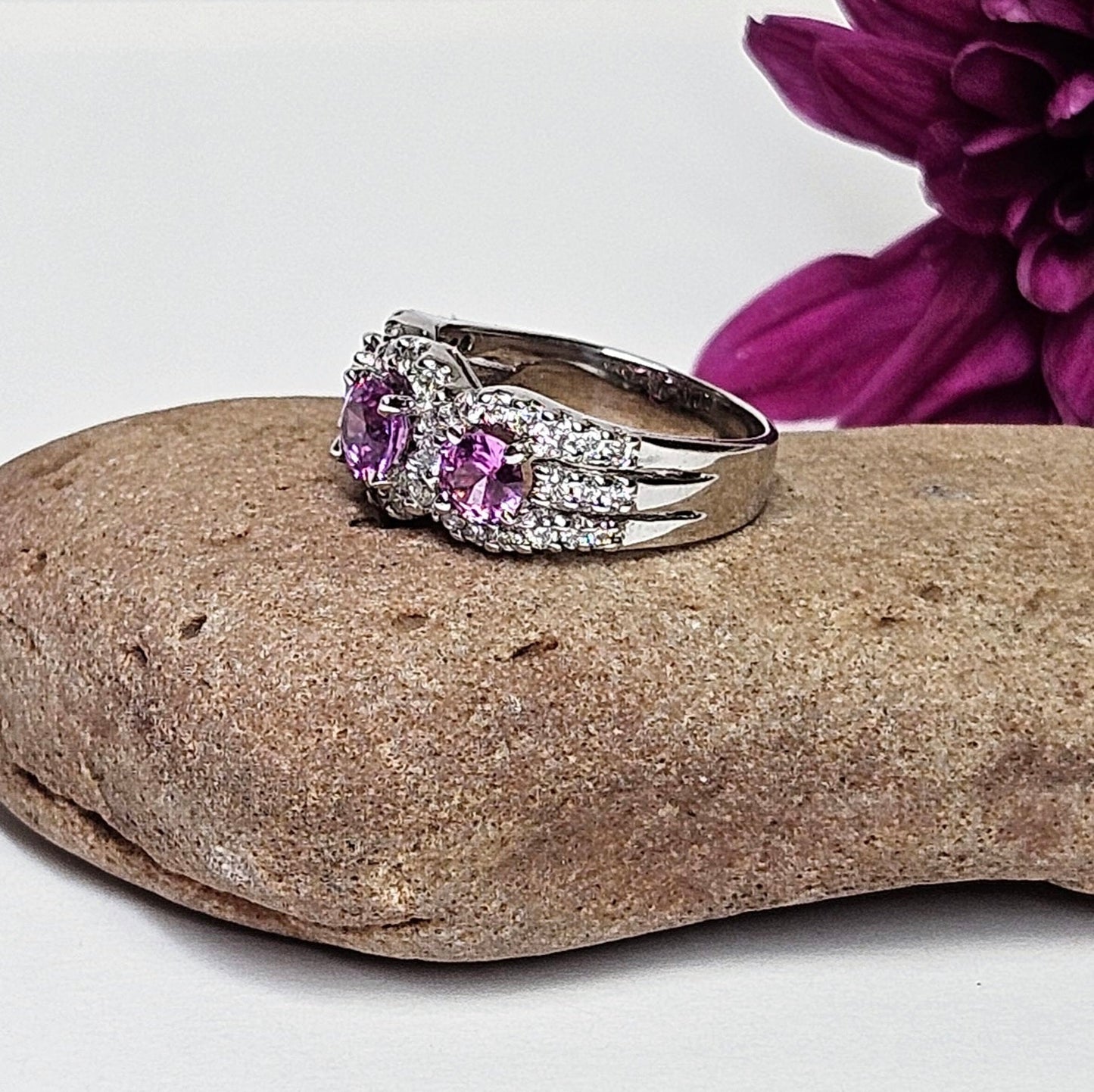 Three Pink Sapphire and Diamond ring
