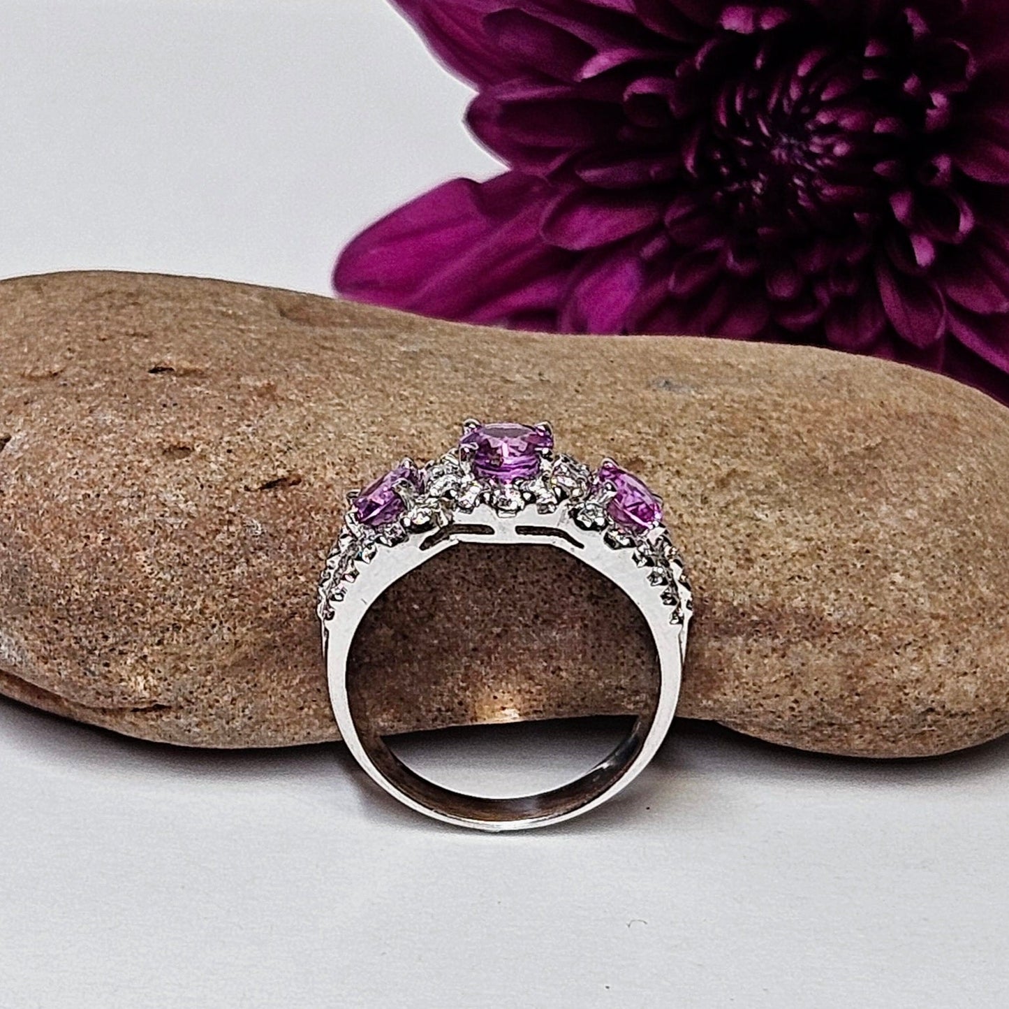 Three Pink Sapphire and Diamond ring