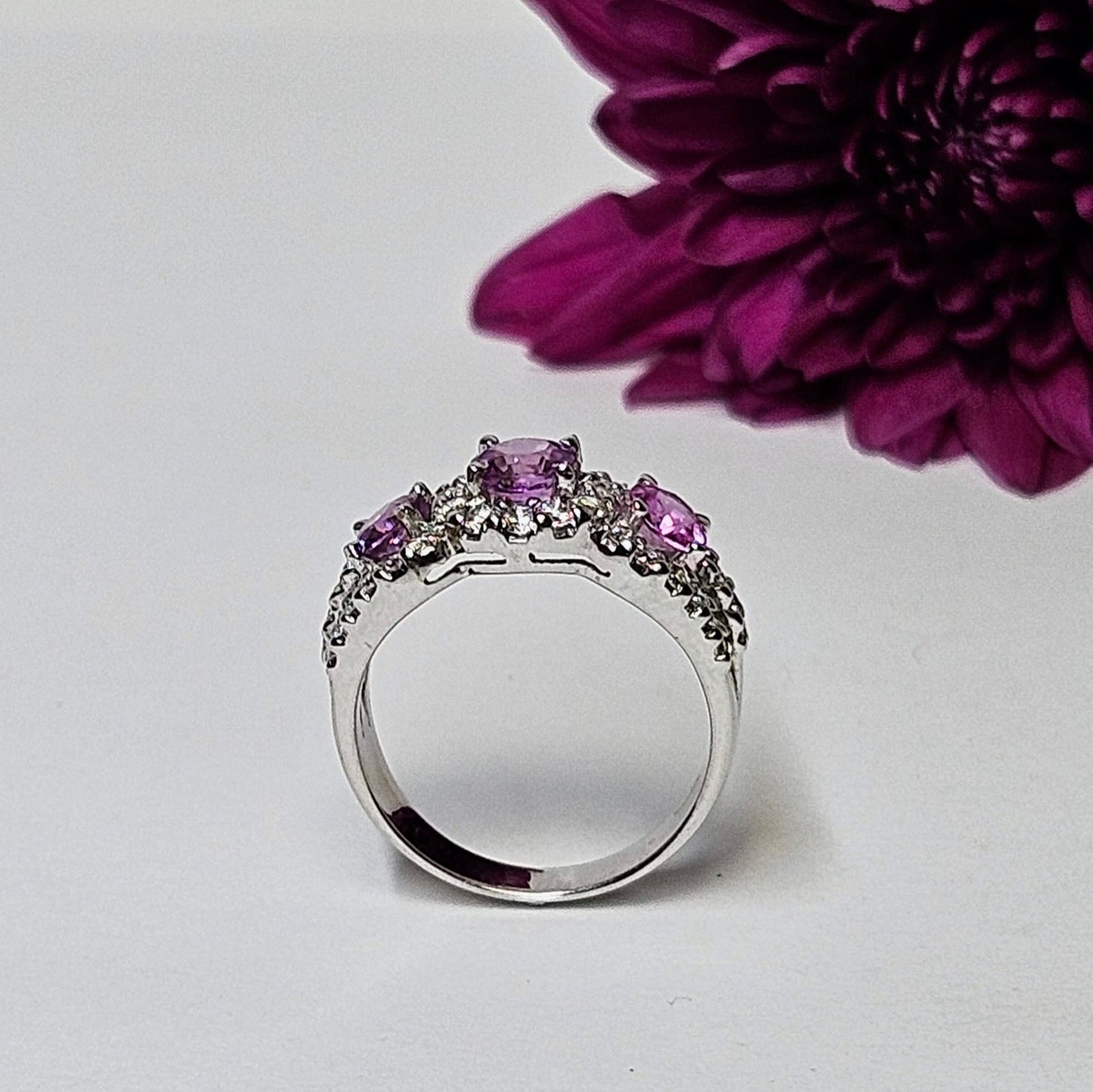 Three Pink Sapphire and Diamond ring