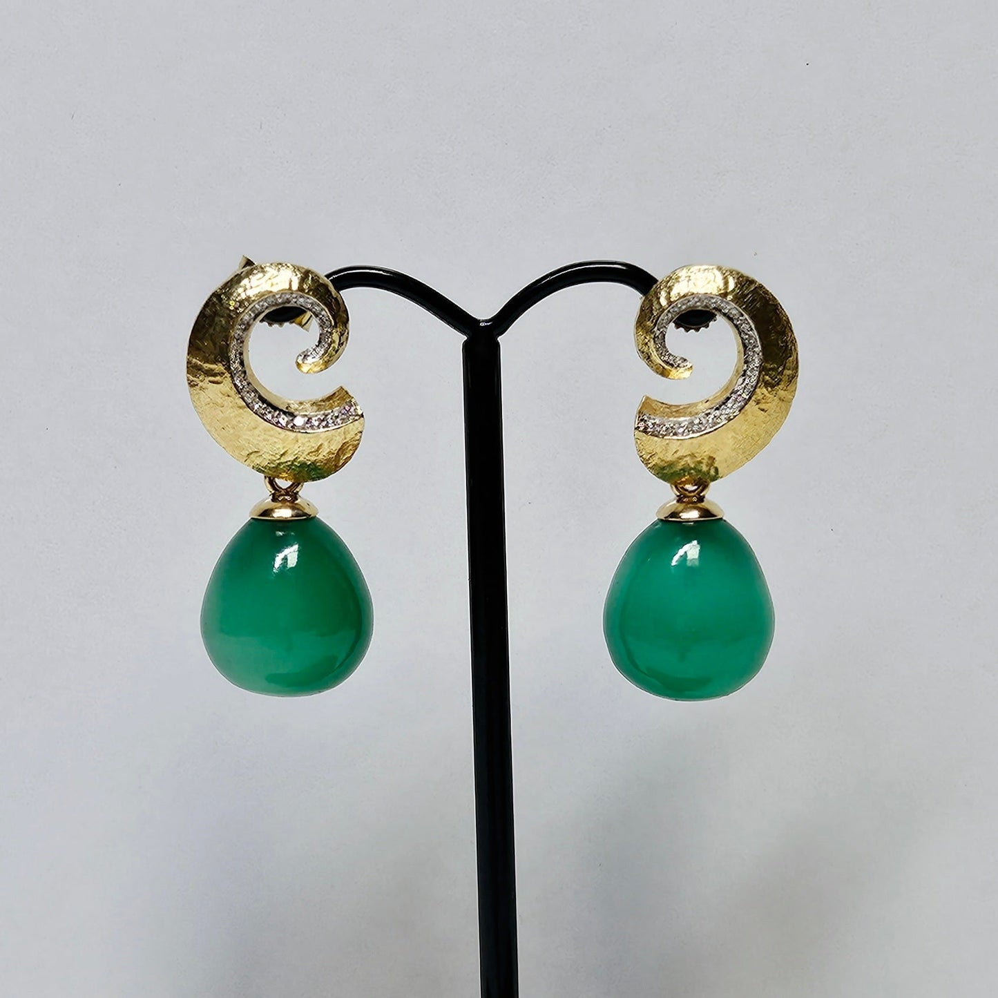 Green Onyx Curled horn shaped interchangeable Drop Earings