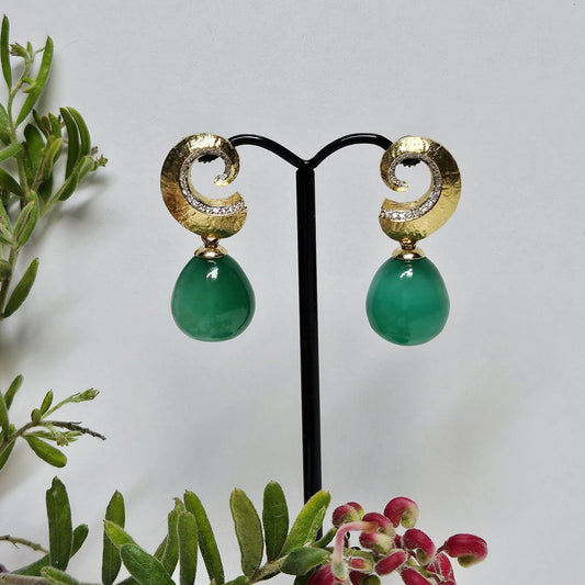 Green Onyx Curled horn shaped interchangeable Drop Earings