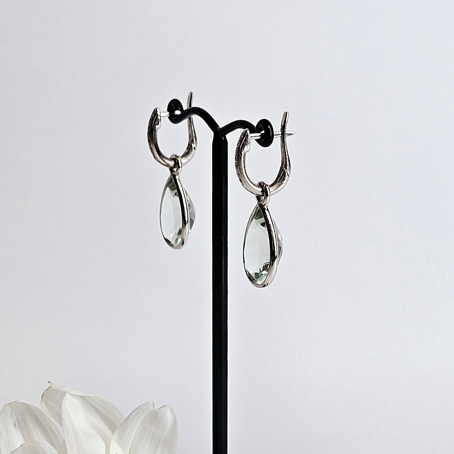 Pear shaped Green quartz interchangeable drop earings