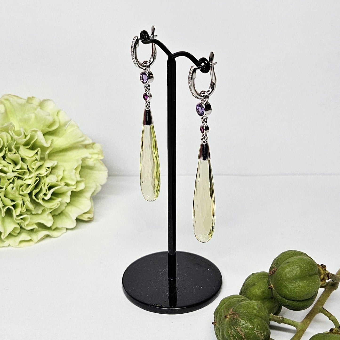 Lemon quartz briolette drop interchangeable earings
