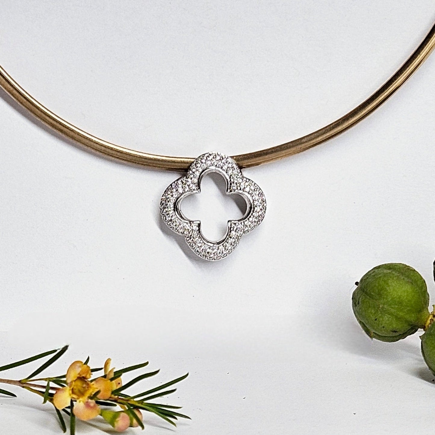 Clover shaped, bead set Diamond pendant