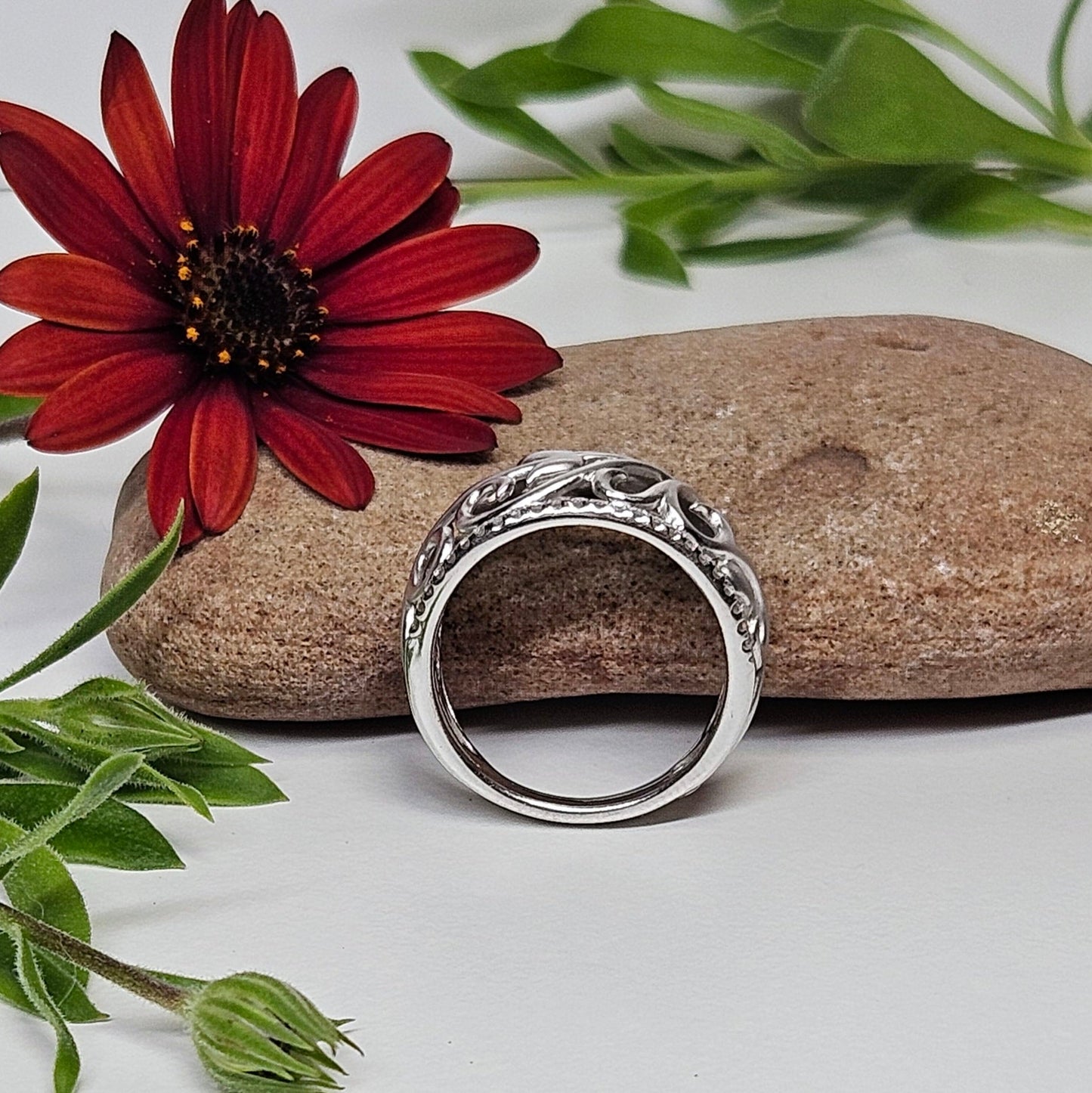 Filigree & Diamond brush finished dress ring