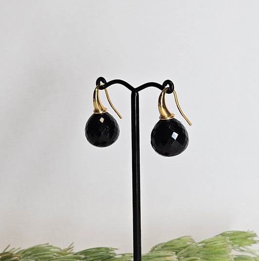 Faceted Onyx earings with horn shaped hook earings
