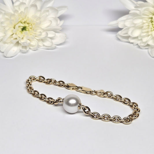 Pearl and Gold fancy cable link bracelet