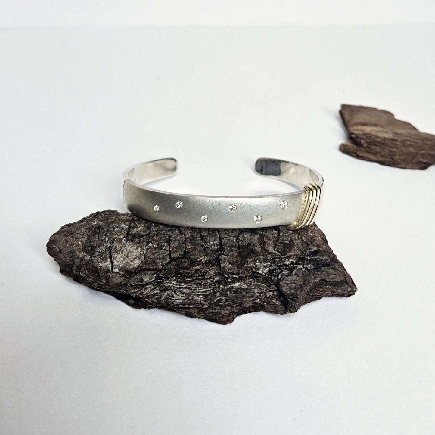 Two tone Diamond set cuff bangle