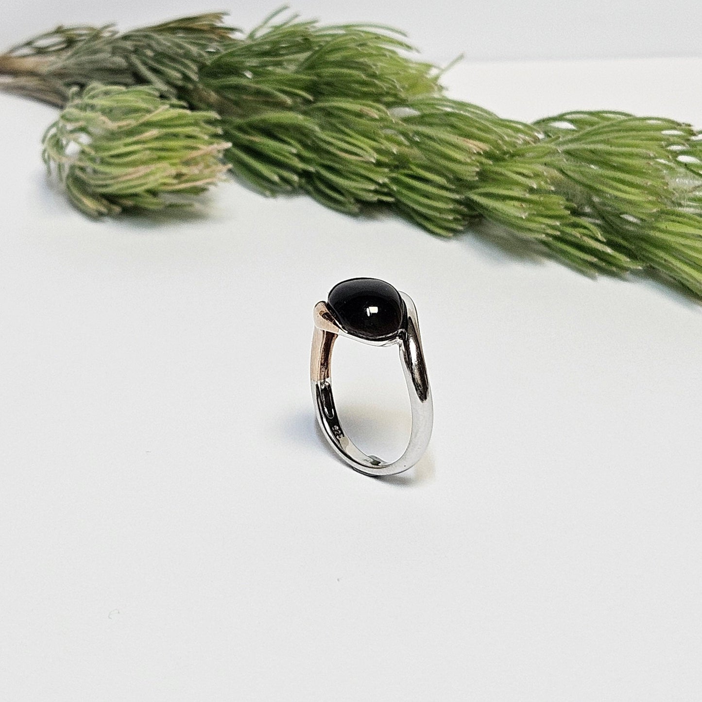 Two tone Cabichon Smokey Quartz Dress Ring