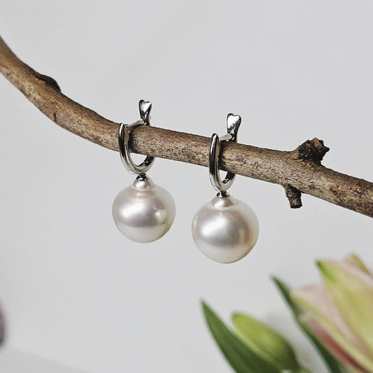 Slim South Sea Pearl Huggie style Earrings
