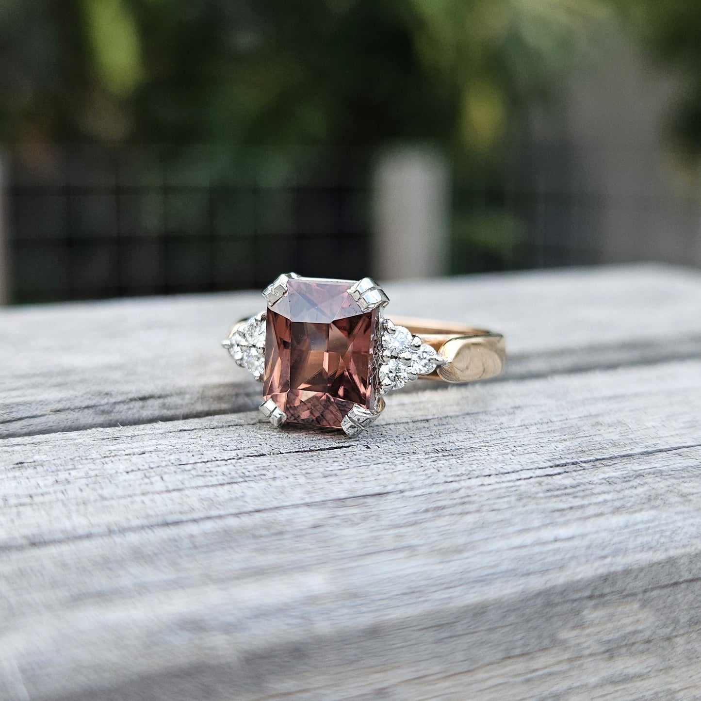 Apricot-Pink Zircon and Diamond ring