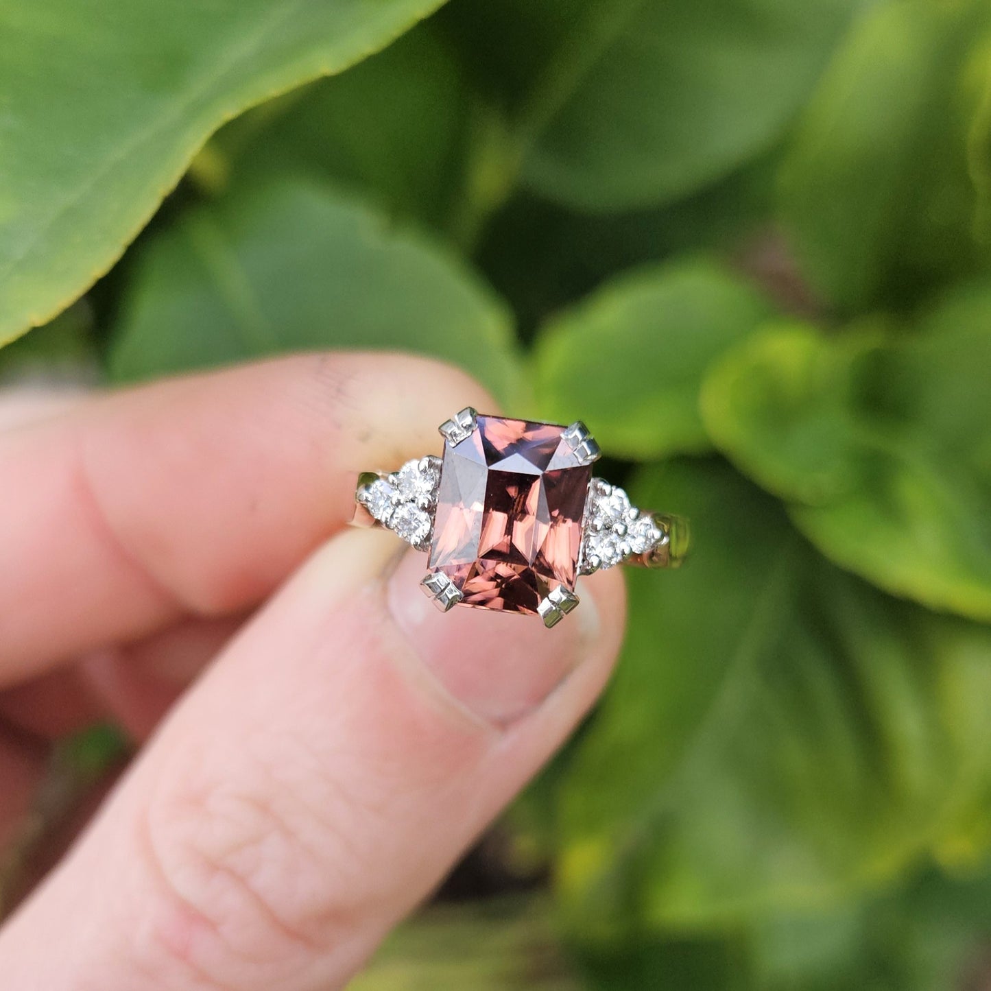 Apricot-Pink Zircon and Diamond ring