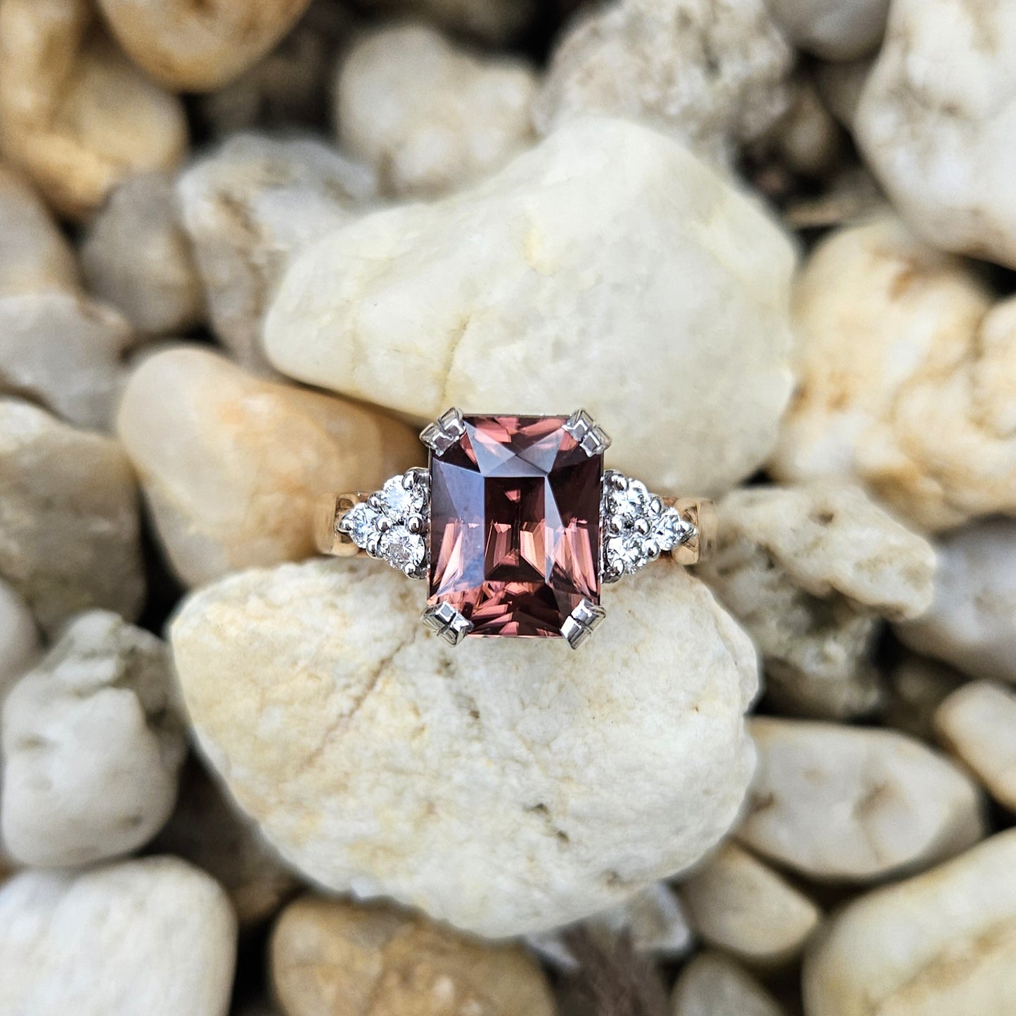 Apricot-Pink Zircon and Diamond ring