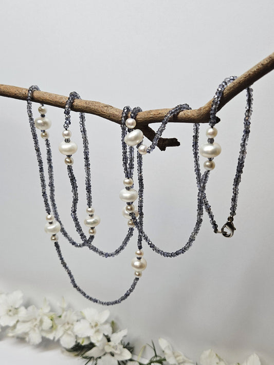 Iolite Faceted Bead and Pearl Necklet