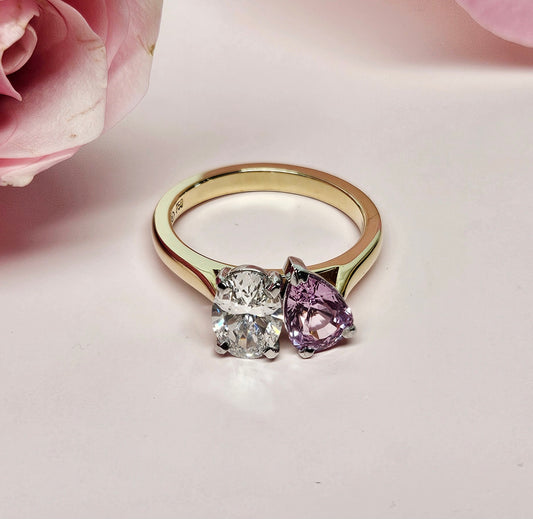 Moi et Toi Pink Sapphire and Diamond ring