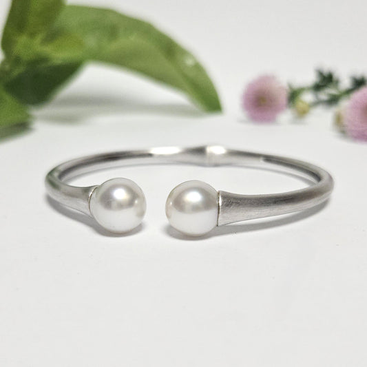 Hinged Sterling Silver and Pearl Bangle