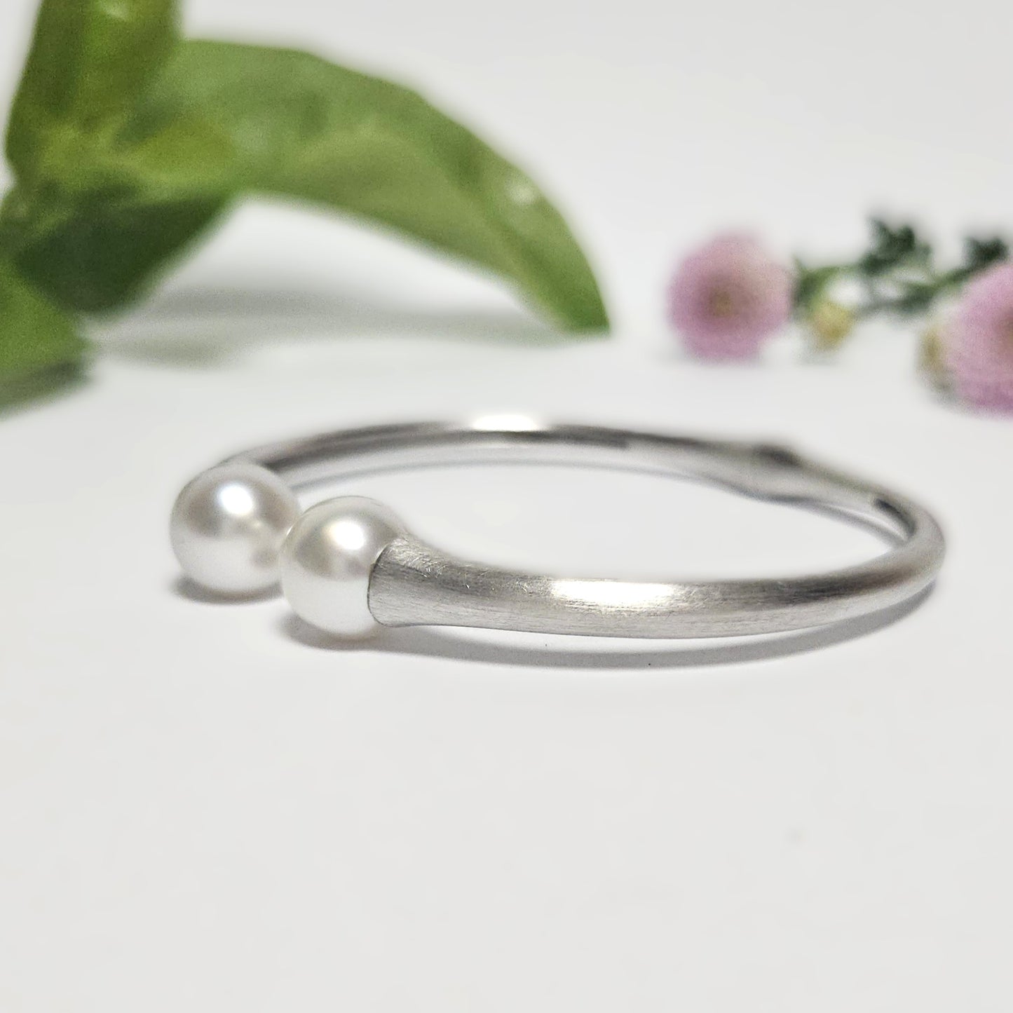 Hinged Sterling Silver and Pearl Bangle