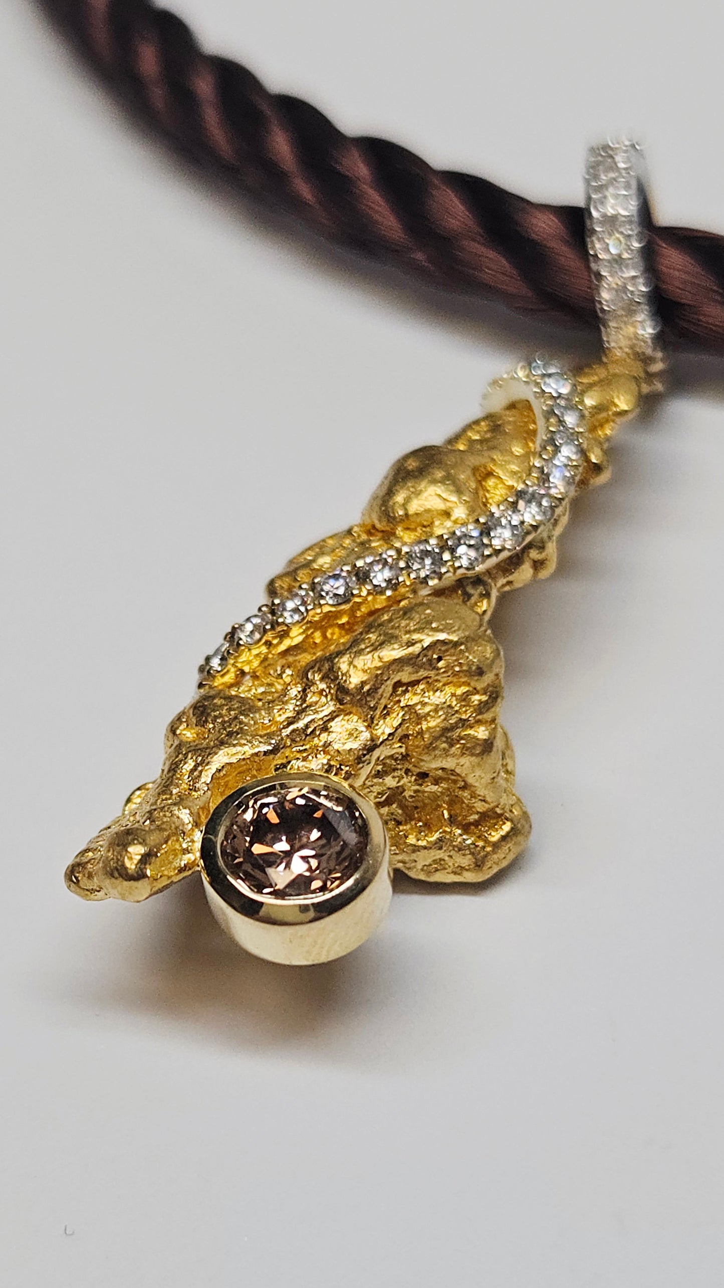 Australian Gold Nugget Pendant with Argyle Diamonds
