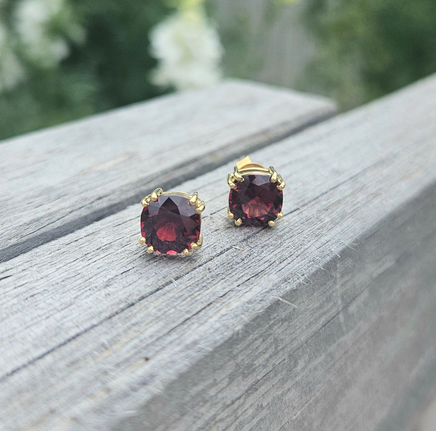 Cushion Cut Garnet Studs