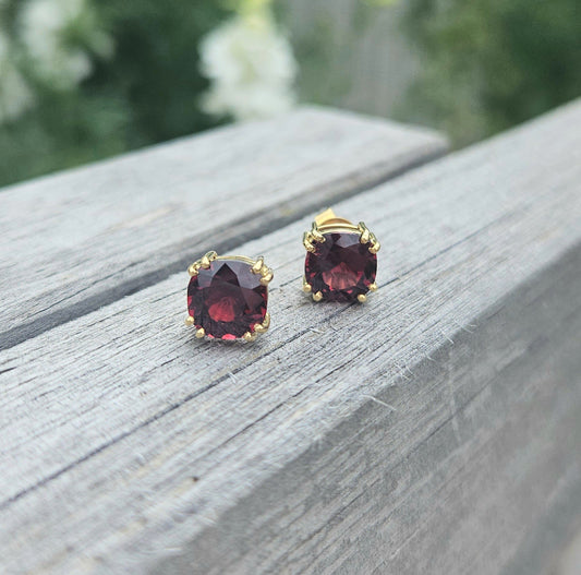Cushion Cut Garnet Studs