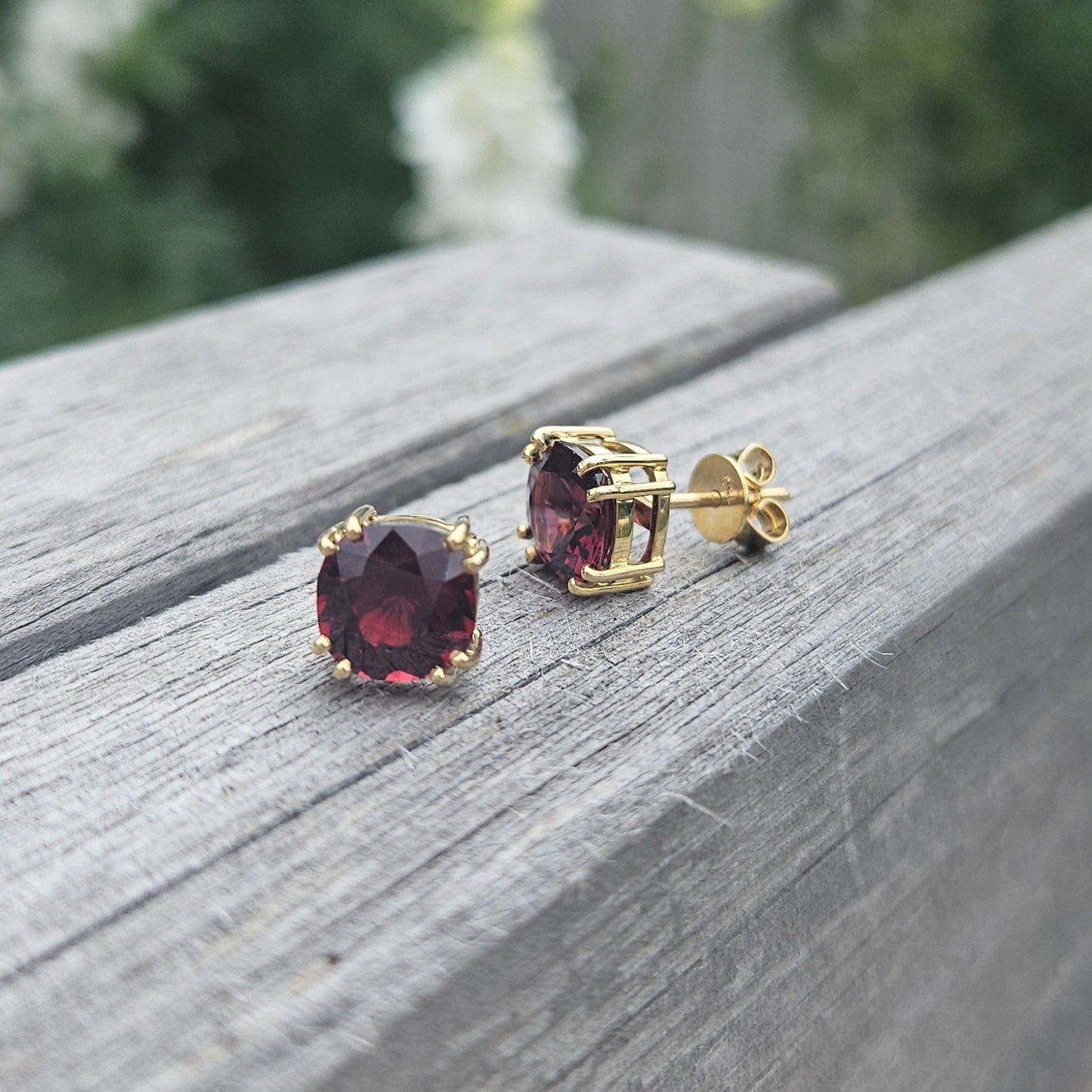 Cushion Cut Garnet Studs