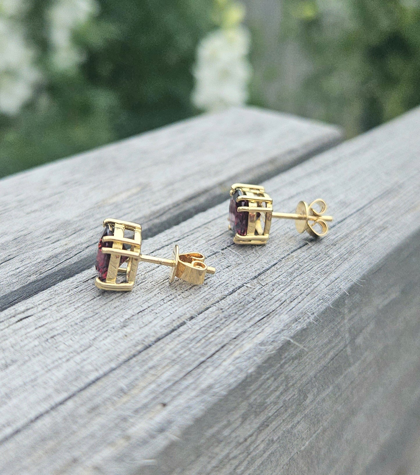 Cushion Cut Garnet Studs