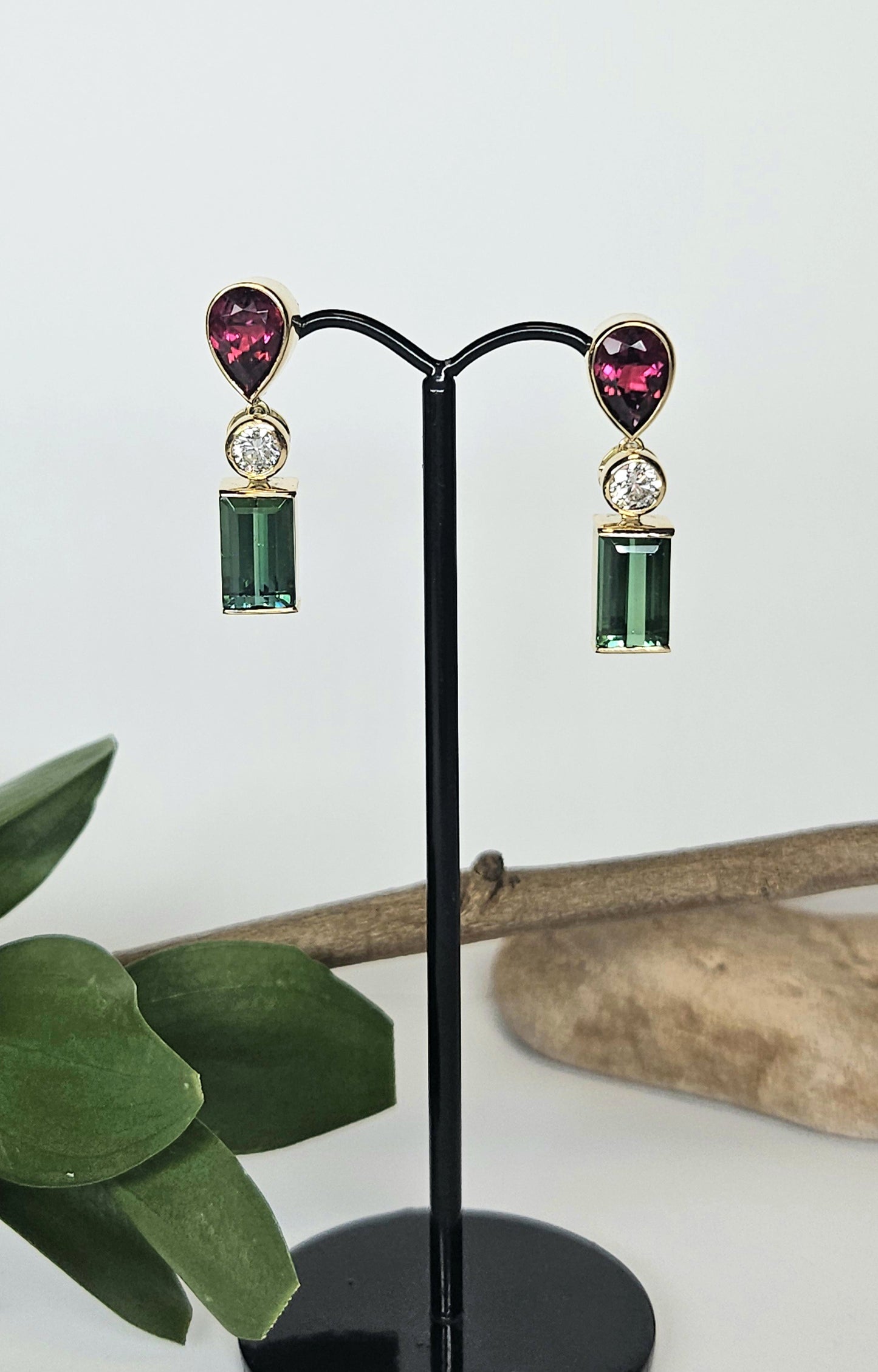 Rubellite and Green Tourmaline Earrings