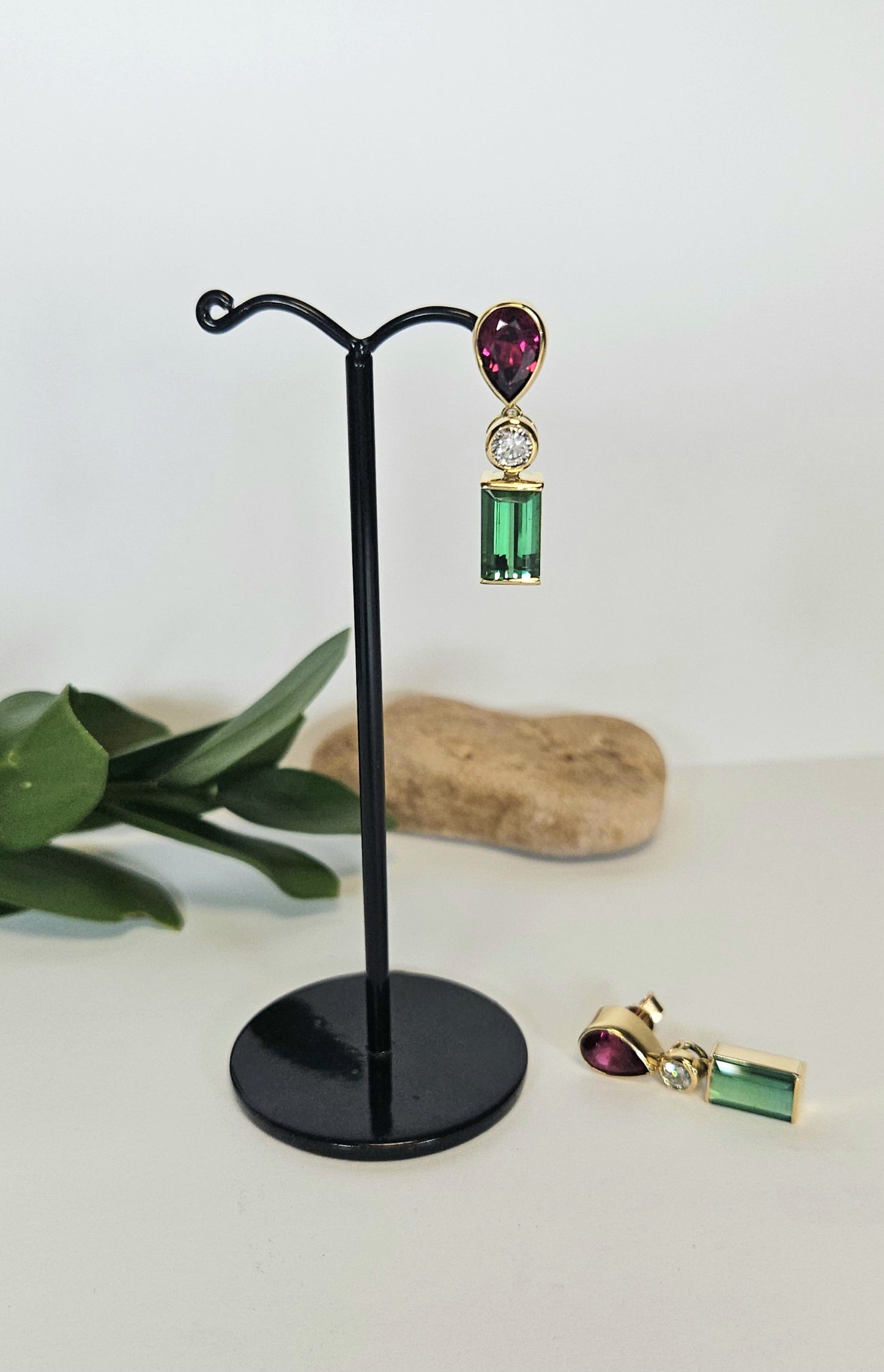 Rubellite and Green Tourmaline Earrings