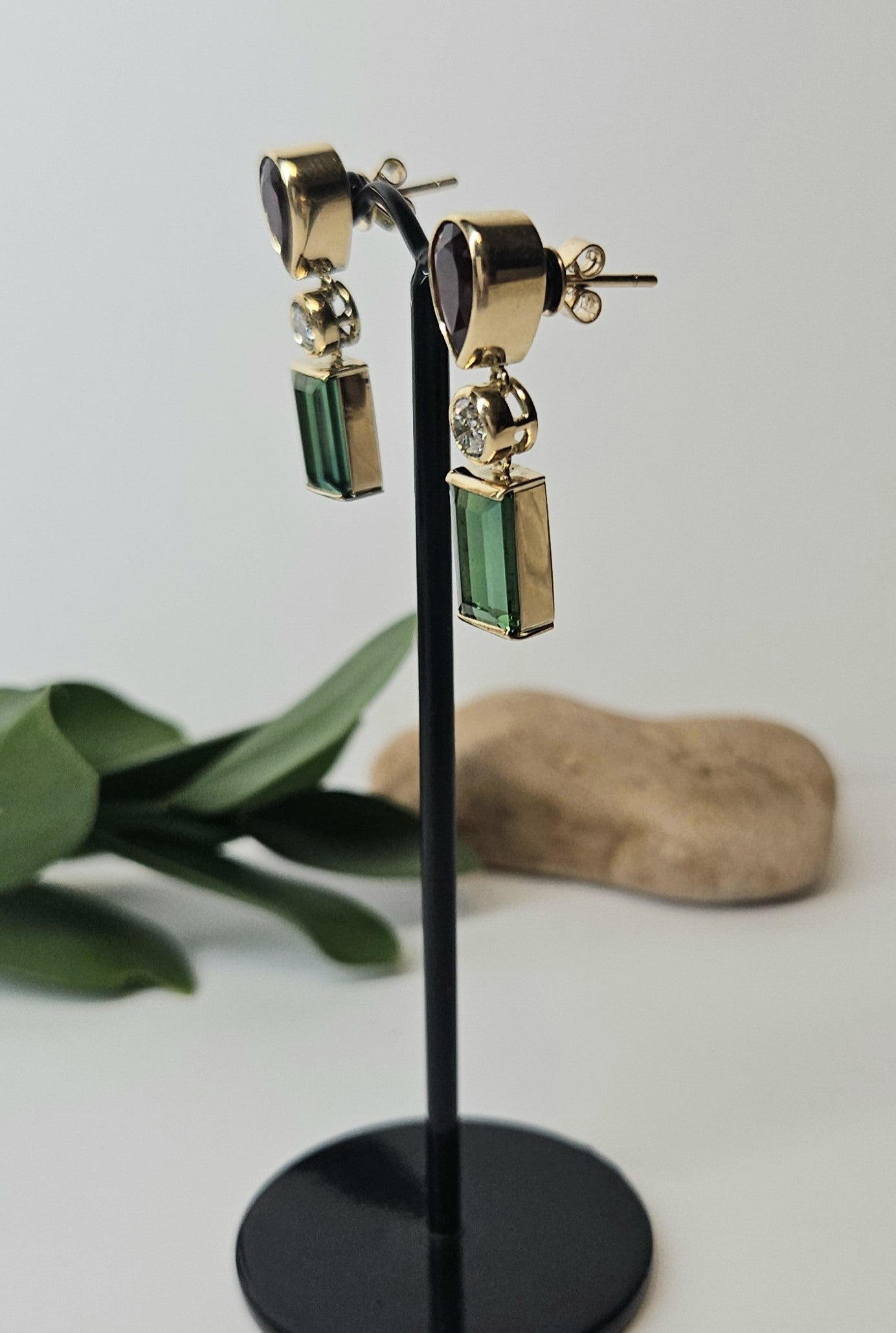 Rubellite and Green Tourmaline Earrings