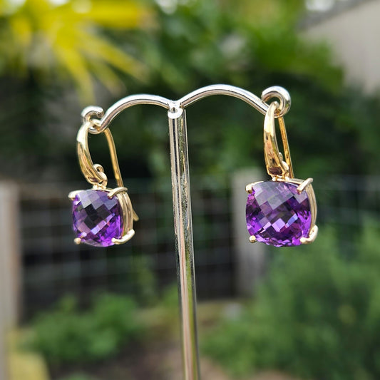 Amethyst Checkerboard Drop Earrings