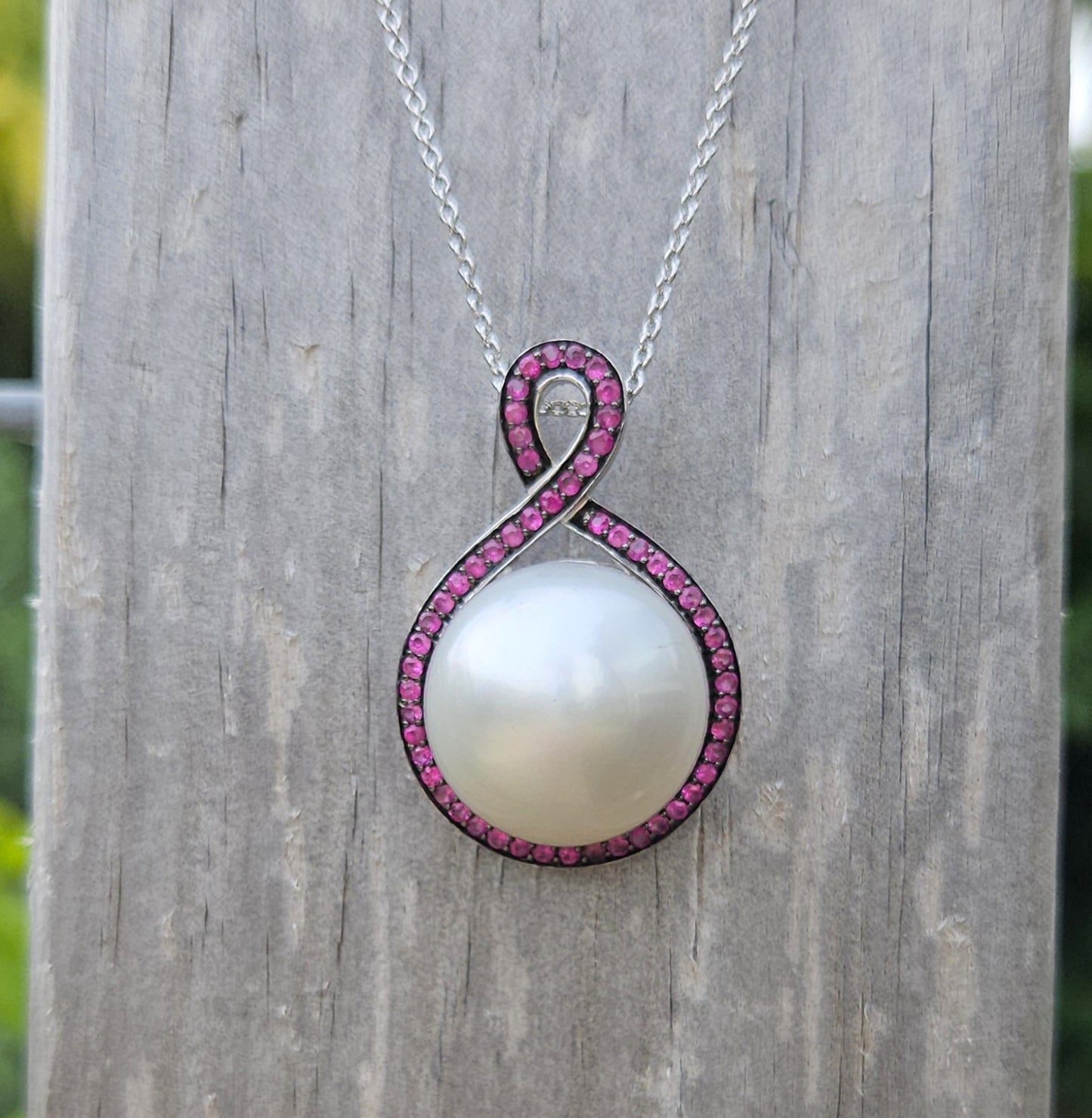 Pink Sapphire and South Sea Pearl Pendent