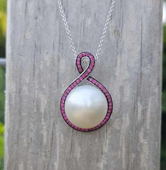 Pink Sapphire and South Sea Pearl Pendant