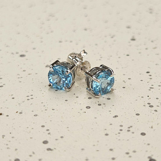 Swiss Blue Topaz Stud Earrings