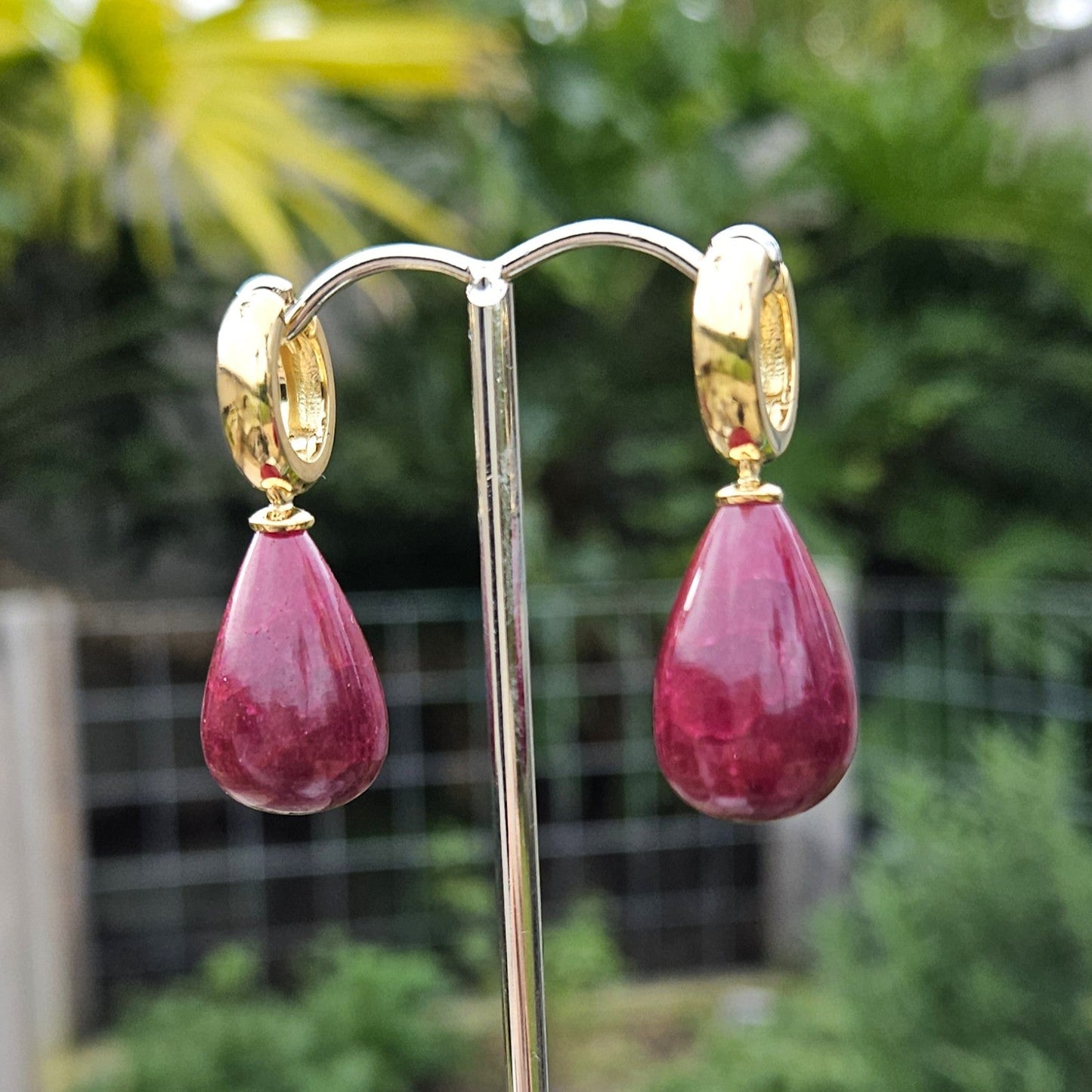 Ruby Drop Huggie Earrings