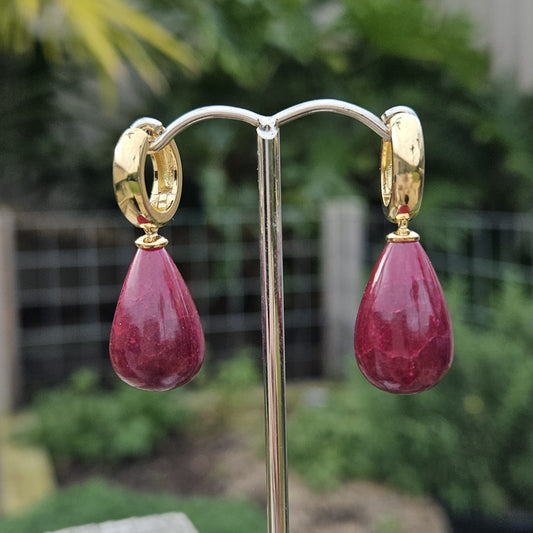Ruby Drop Huggie Earrings
