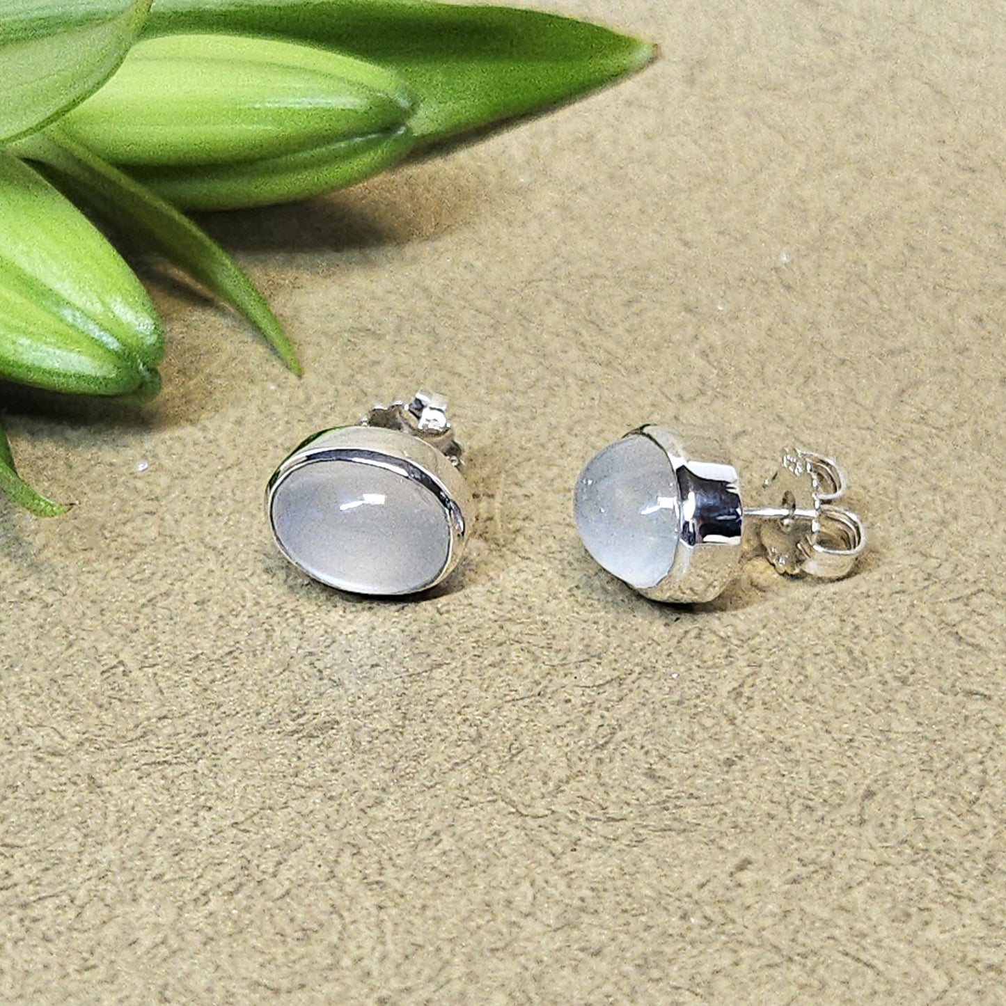 Silver Moonstone Stud Earrings