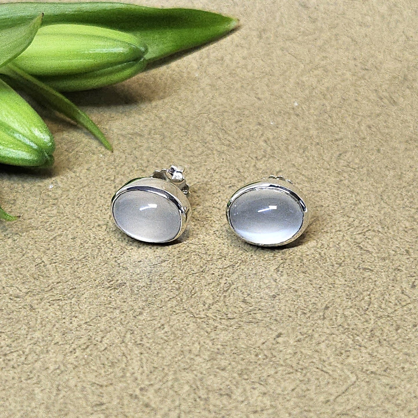 Silver Moonstone Stud Earrings
