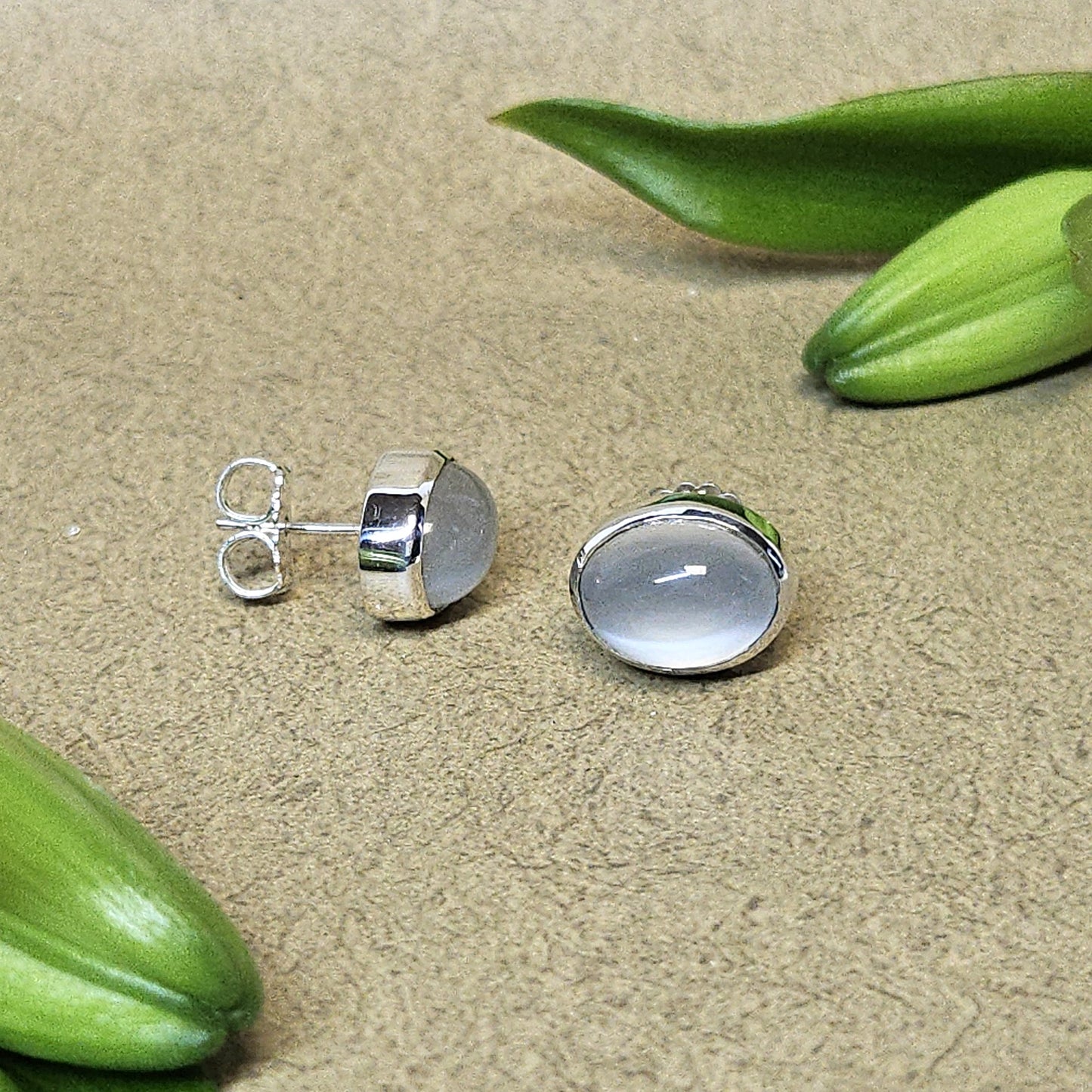 Silver Moonstone Stud Earrings