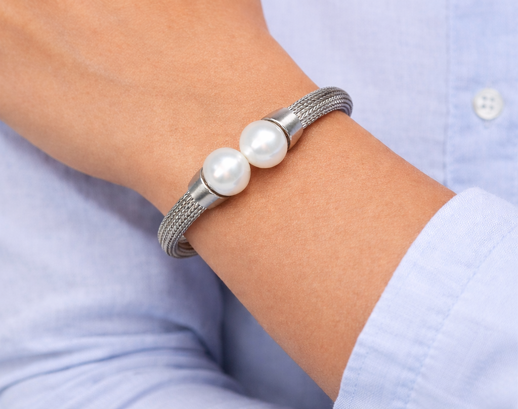 Stainless Steel Mesh Pearl Bangle