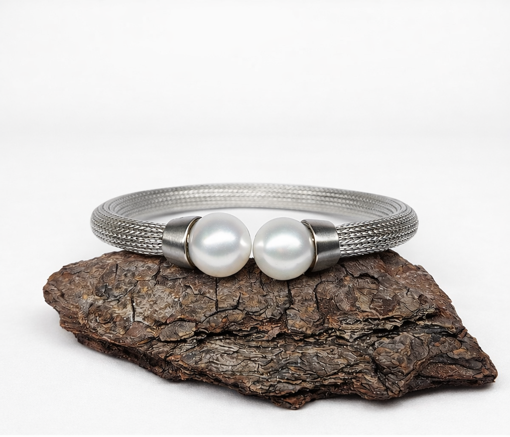 Stainless Steel Mesh Pearl Bangle