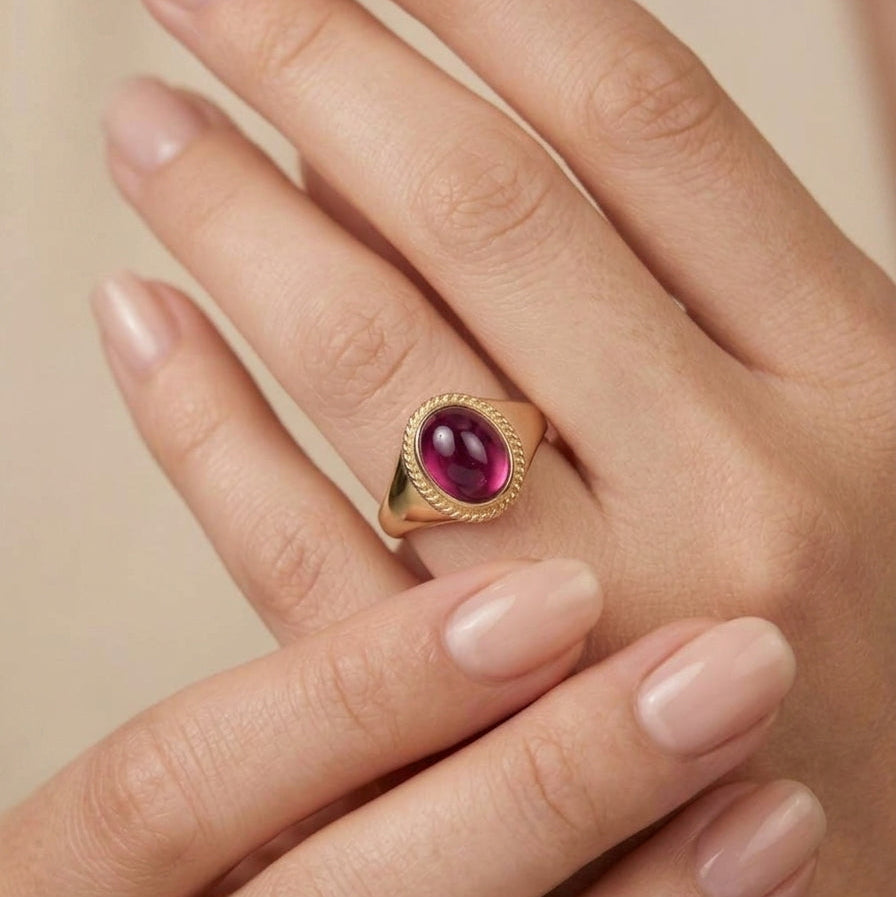 Cabochon Garnet Signet Ring