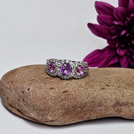 Three Pink Sapphire and Diamond ring